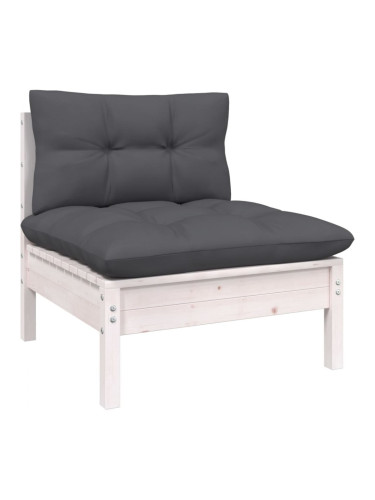 Sonata H Градински среден диван с възглавници, бял, бор масив