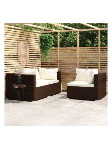 Sonata H Градински комплект с възглавници, 3 части, кафяв полиратан