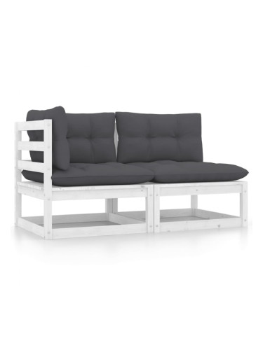 Sonata H Градински лаундж комплект 2 части с възглавници бял бор масив