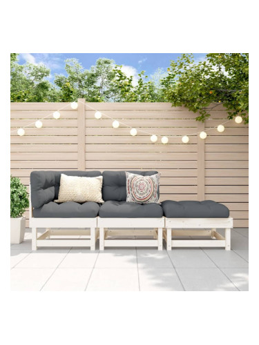 Sonata H Градински лаундж комплект, 3 части, бял, бор масив