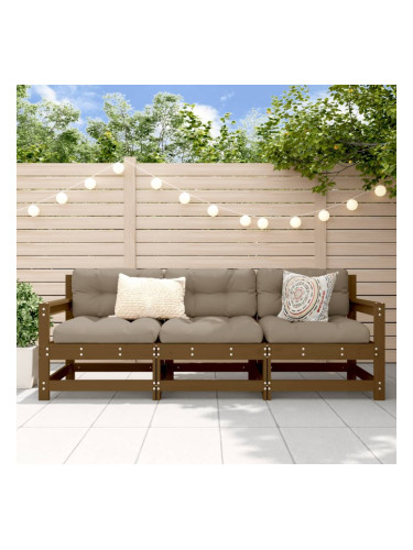 Sonata H Градински лаундж комплект, 3 части, меденокафяв, бор масив
