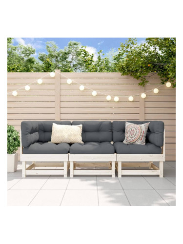 Sonata H Градински лаундж комплект, 3 части, бял, бор масив