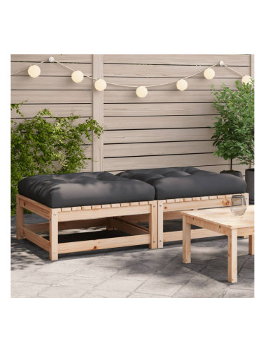 Sonata H Градински табуретки с възглавници, 2 бр, борово дърво масив