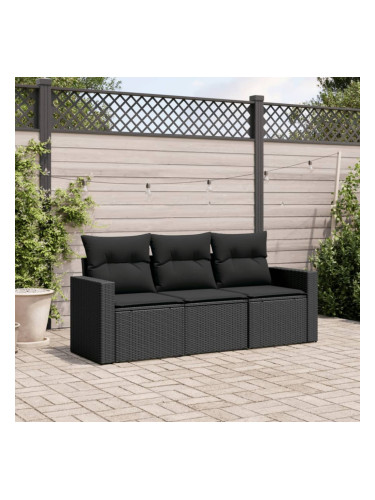 Sonata H Градински комплект с възглавници, 3 части, черен полиратан