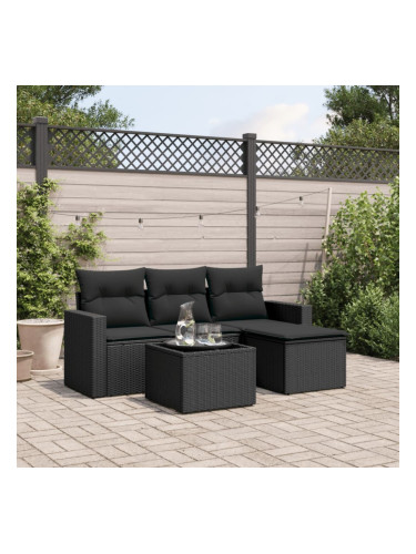 Sonata H Градински комплект с възглавници, 5 части, черен полиратан