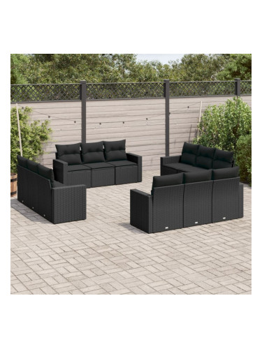 Sonata H Градински диван с възглавници, 12 части, черен, полиратан