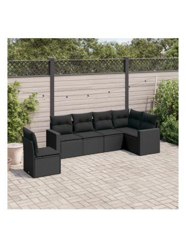 Sonata H Градински диван с възглавници, 6 части, черен, полиратан