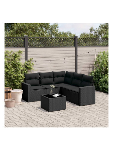 Sonata H Градински диван с възглавници, 6 части, черен, полиратан