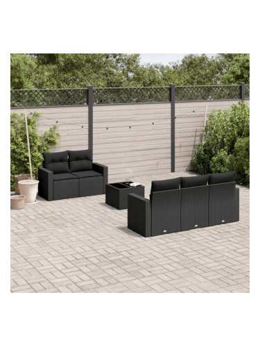 Sonata H Градински диван с възглавници, 6 части, черен, полиратан