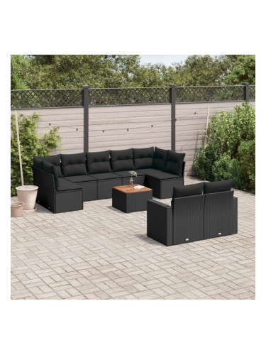 Sonata H Градински комплект диван с възглавници 10 части черен полиратан