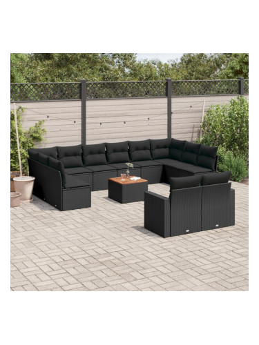 Sonata H Градински диван с възглавници, 13 части, черен, полиратан