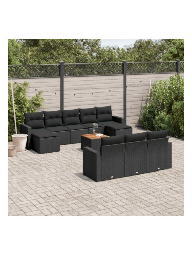 Sonata H Градински комплект диван с възглавници 11 части черен полиратан