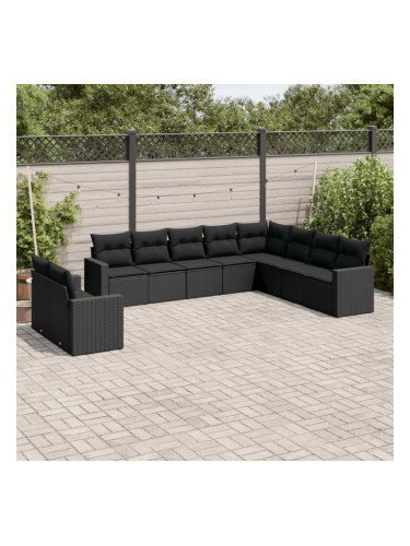 Sonata H Градински комплект диван с възглавници 10 части черен полиратан