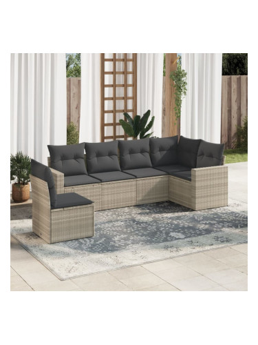 Sonata H Градински комплект с възглавници, 6 части, светлосив полиратан