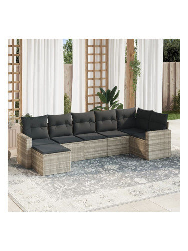 Sonata H Градински комплект с възглавници, 7 части, светлосив полиратан