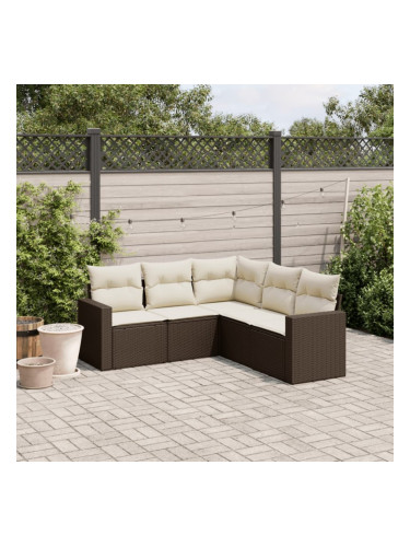 Sonata H Градински комплект с възглавници, 5 части, кафяв полиратан