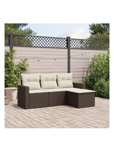 Sonata H Градински комплект с възглавници, 4 части, кафяв, полиратан