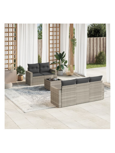 Sonata H Градински комплект с възглавници, 6 части, светлосив полиратан