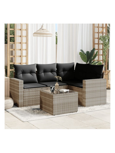 Sonata H Градински комплект с възглавници, 5 части, светлосив полиратан