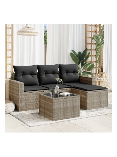 Sonata H Градински комплект с възглавници, 5 части, светлосив полиратан