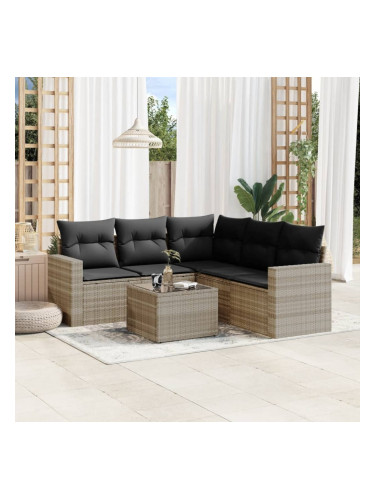 Sonata H Градински комплект с възглавници, 6 части, светлосив полиратан