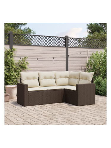 Sonata H Градински комплект с възглавници, 4 части, кафяв, полиратан