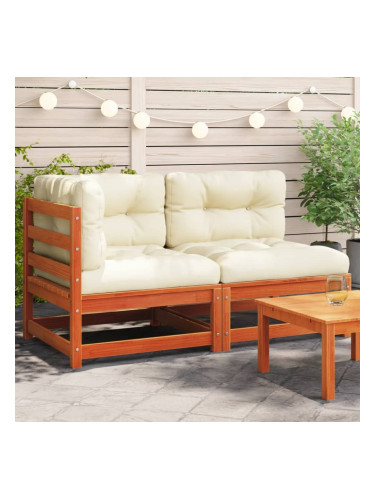 Sonata H Градински диван с възглавници 2-местен, восъчнокафяв, бор масив