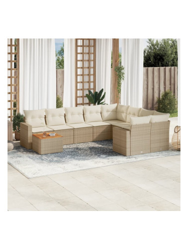 Sonata H Градински диван с възглавници, 10 части, бежов полиратан