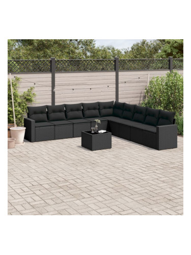 Sonata H Градински комплект диван с възглавници 10 части черен полиратан