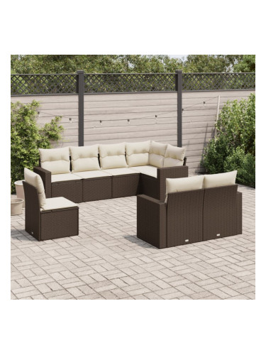 Sonata H Градински комплект с възглавници, 8 части, кафяв, полиратан