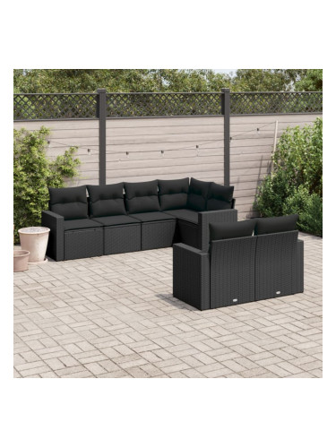 Sonata H Градински комплект диван с възглавници 7 части черен полиратан