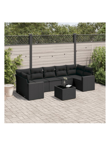 Sonata H Градински комплект диван с възглавници 8 части черен полиратан