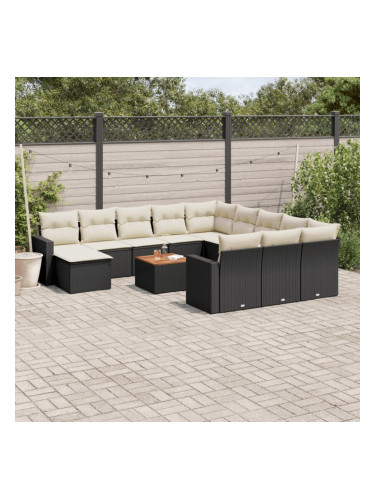 Sonata H Градински диван с възглавници, 13 части, черен, полиратан