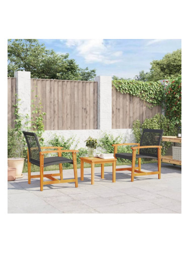 Sonata H Бистро комплект, 3 части, черен, полиратан и акациево дърво