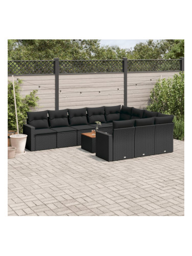Sonata H Градински комплект диван с възглавници 11 части черен полиратан