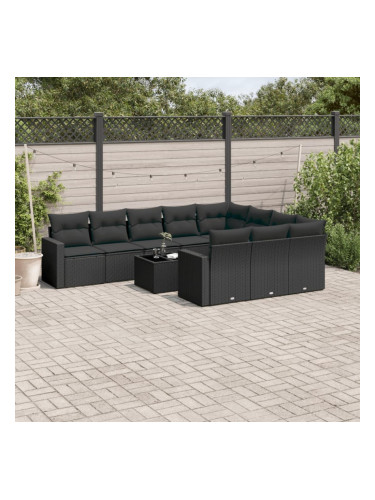 Sonata H Градински комплект диван с възглавници 11 части черен полиратан
