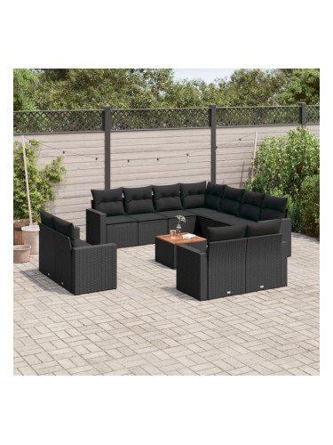 Sonata H Градински диван с възглавници, 12 части, черен, полиратан