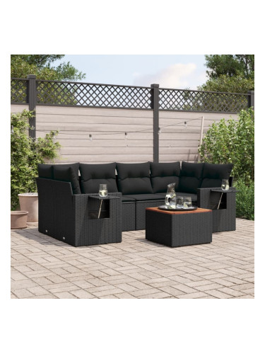 Sonata H Градински комплект диван с възглавници 7 части черен полиратан