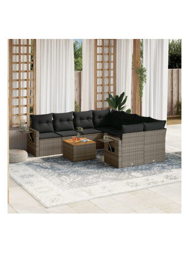 Sonata H Градински комплект диван с възглавници 9 части сив полиратан