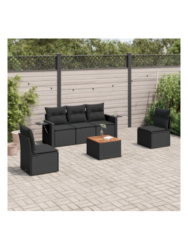 Sonata H Градински диван с възглавници, 6 части, черен, полиратан