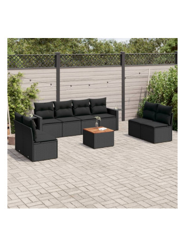 Sonata H Градински комплект диван с възглавници 9 части черен полиратан