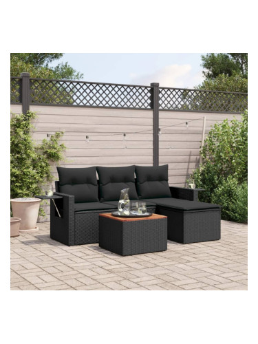 Sonata H Градински комплект с възглавници, 5 части, черен полиратан