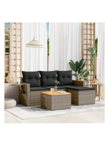 Sonata H Градински комплект с възглавници, 5 части, сив полиратан