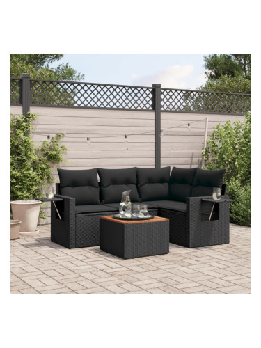 Sonata H Градински комплект с възглавници, 5 части, черен полиратан