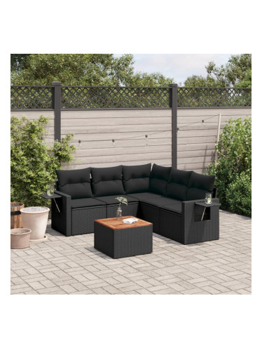 Sonata H Градински диван с възглавници, 6 части, черен, полиратан