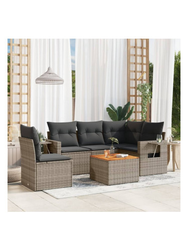 Sonata H Градински диван с възглавници, 6 части, полиратан, сив