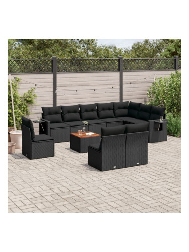 Sonata H Градински комплект диван с възглавници 11 части черен полиратан