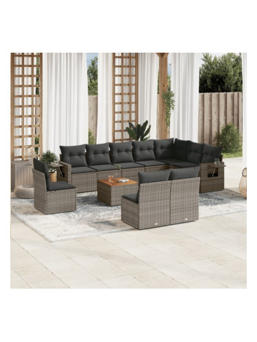 Sonata H Градински комплект диван с възглавници 11 части сив полиратан