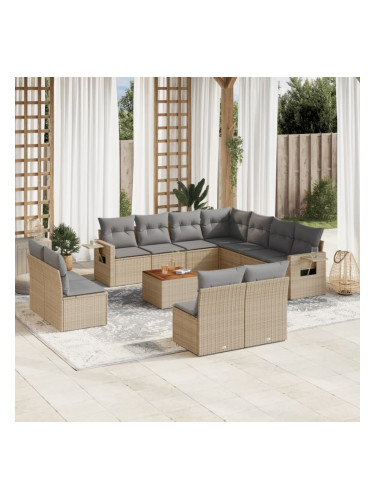Sonata H Градински диван с възглавници, 12 части, бежов полиратан