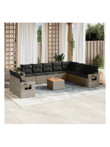 Sonata H Градински комплект диван с възглавници 11 части сив полиратан